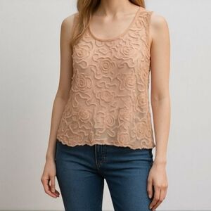 Free People Mesh with Rosette Appliqué Tank in Dusty Pink Size Small